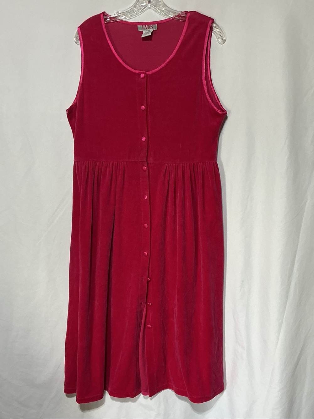 Fads Vintage Red Velour Sleeveless Button Down Maxi Dress Sz PS